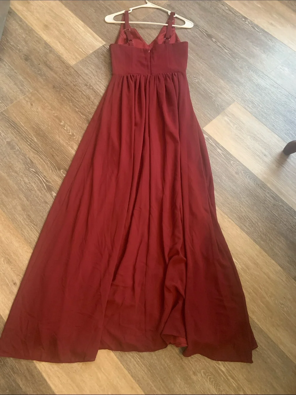 Adelyn Rae Burgundy Sleeveless V-Neck Maxi Dress with an opening between the leg